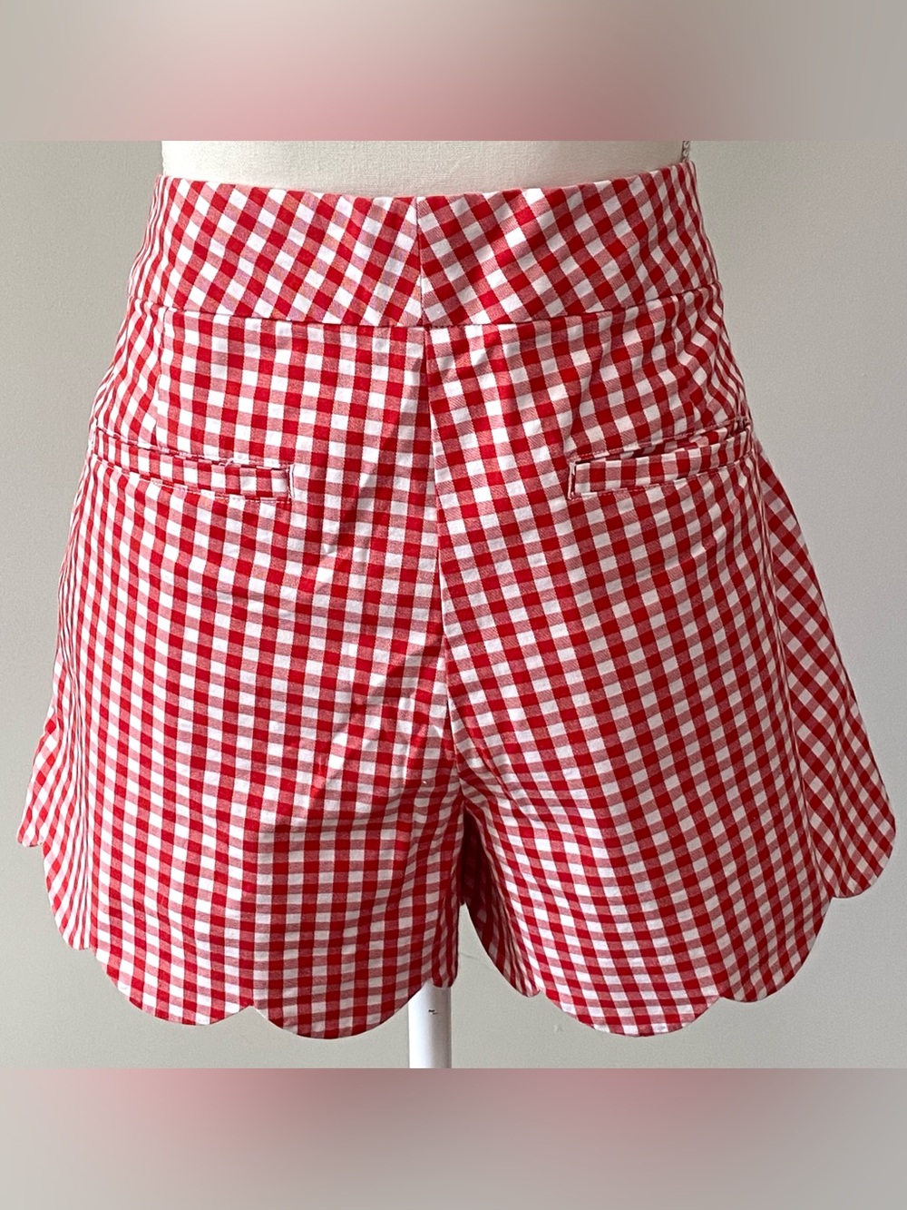 Crown&Ivy Womens 14 Red White Gingham Check Shorts Boho Fall Preppy Cottagecore - Picture 4 of 16